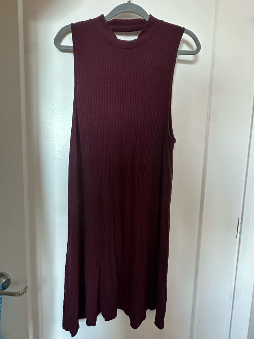 American Eagle Sleeveless Ribbed Swing Dress in Deep Burgundy size XL